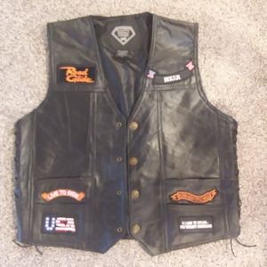 L Buffalo Leather Motorcycle Vest Biker Jacket Coat Harley Davidson EUC